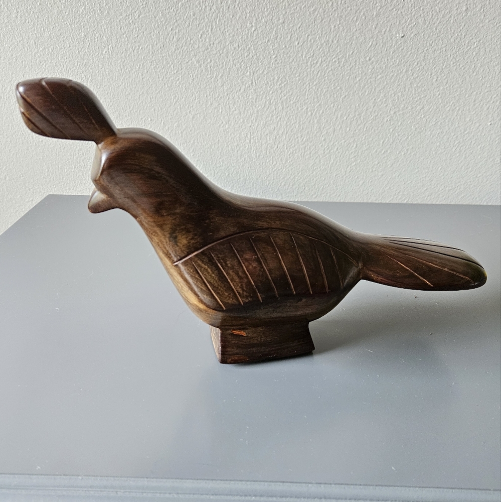 Handcrafted Wooden Bird Figurine - Rich Brown
